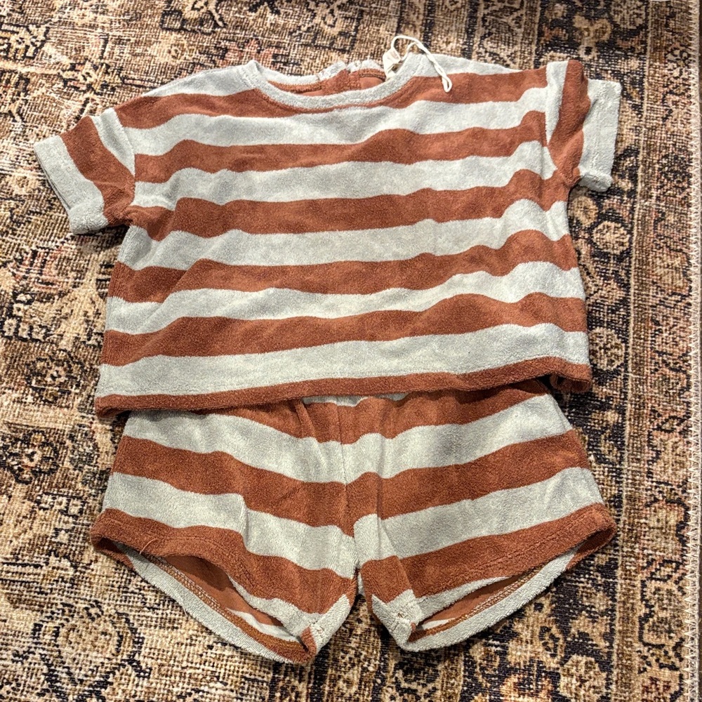 Quincy Mae Rust and Cream Striped Short Pajama Set